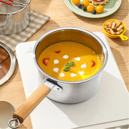 Marmite en inox 20cm avec panier - Casserole à induction et manche bois