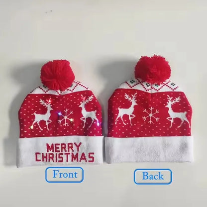 Chapeau de Noël LED Clignotant - Bonnet Tricoté Bonhomme de Neige