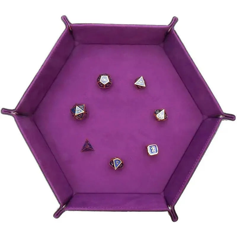 Plateau à dés hexagonal en cuir avec boîte de rangement pratique