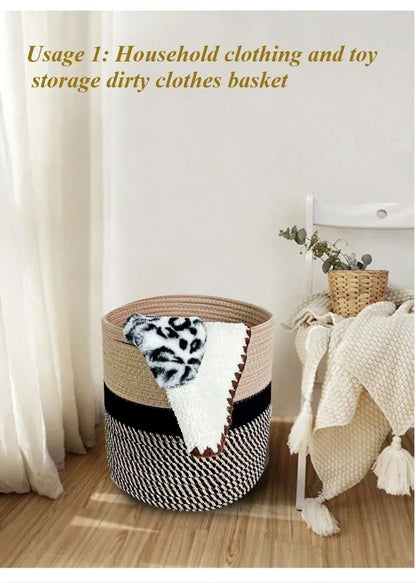 Panier à Linge en Corde de Coton - Panier de Rangement Pliable Luxe