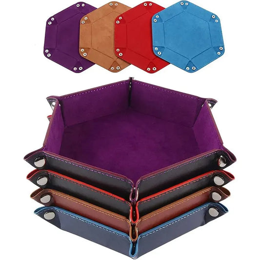 Plateau à dés hexagonal en cuir avec boîte de rangement pratique