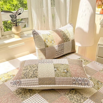 Couvre-lit patchwork en coton 3 pièces, style campagne floral
