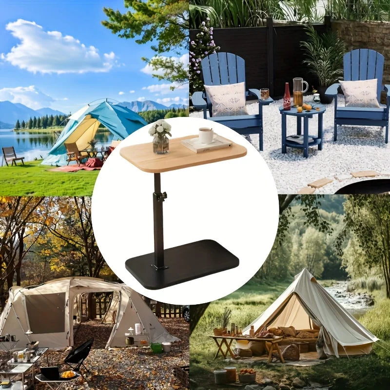 Table à Hauteur Réglable en Bois - Table d'Appoint Portable Intérieur/Extérieur