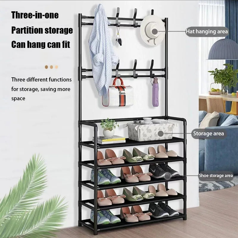 Cintre multicouche et étagère à chaussures en bois pour un rangement pratique