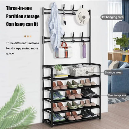 Cintre multicouche et étagère à chaussures en bois pour un rangement pratique