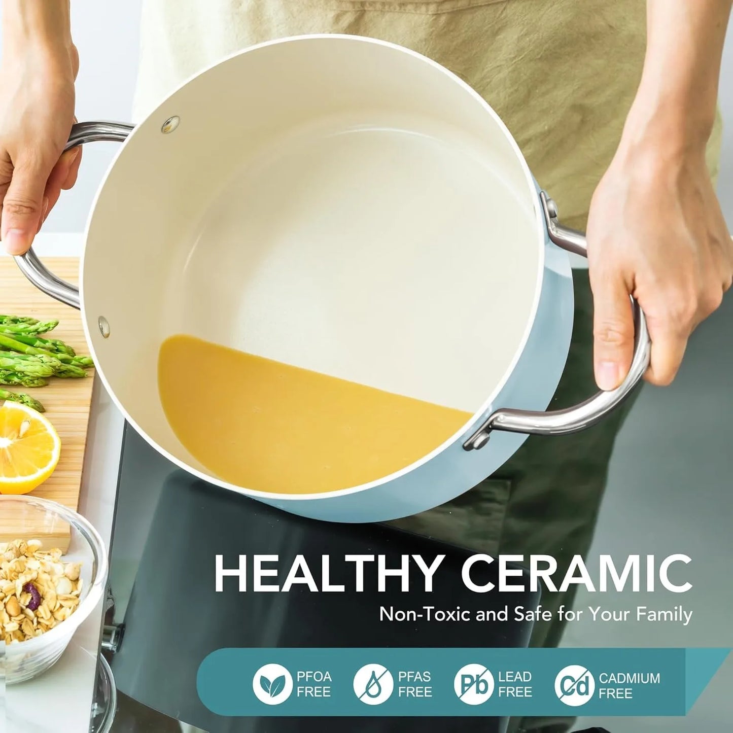 Marmite antiadhésive Michelangelo 6L avec couvercle - Compatible Induction