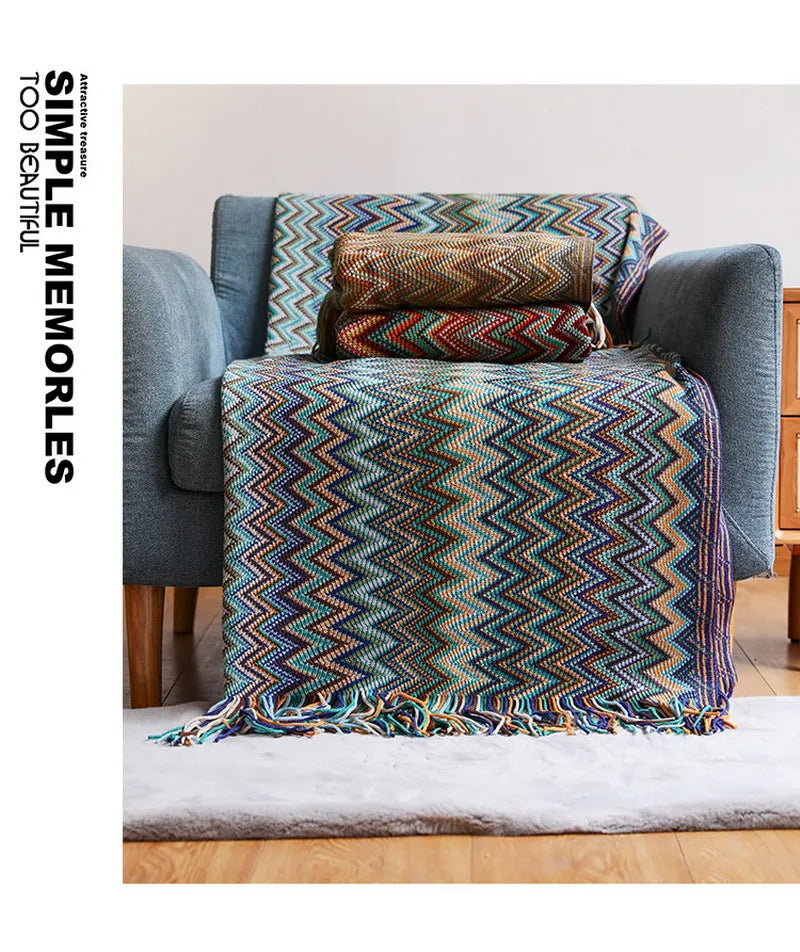 Couverture Boho Rouge Rouille Tissée avec Glands - Douce et Légère