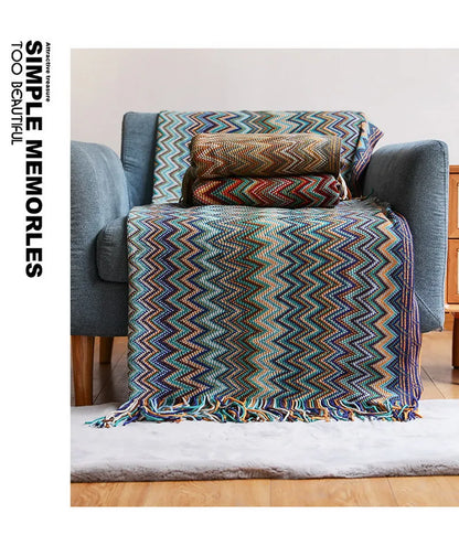 Couverture Boho Rouge Rouille Tissée avec Glands - Douce et Légère