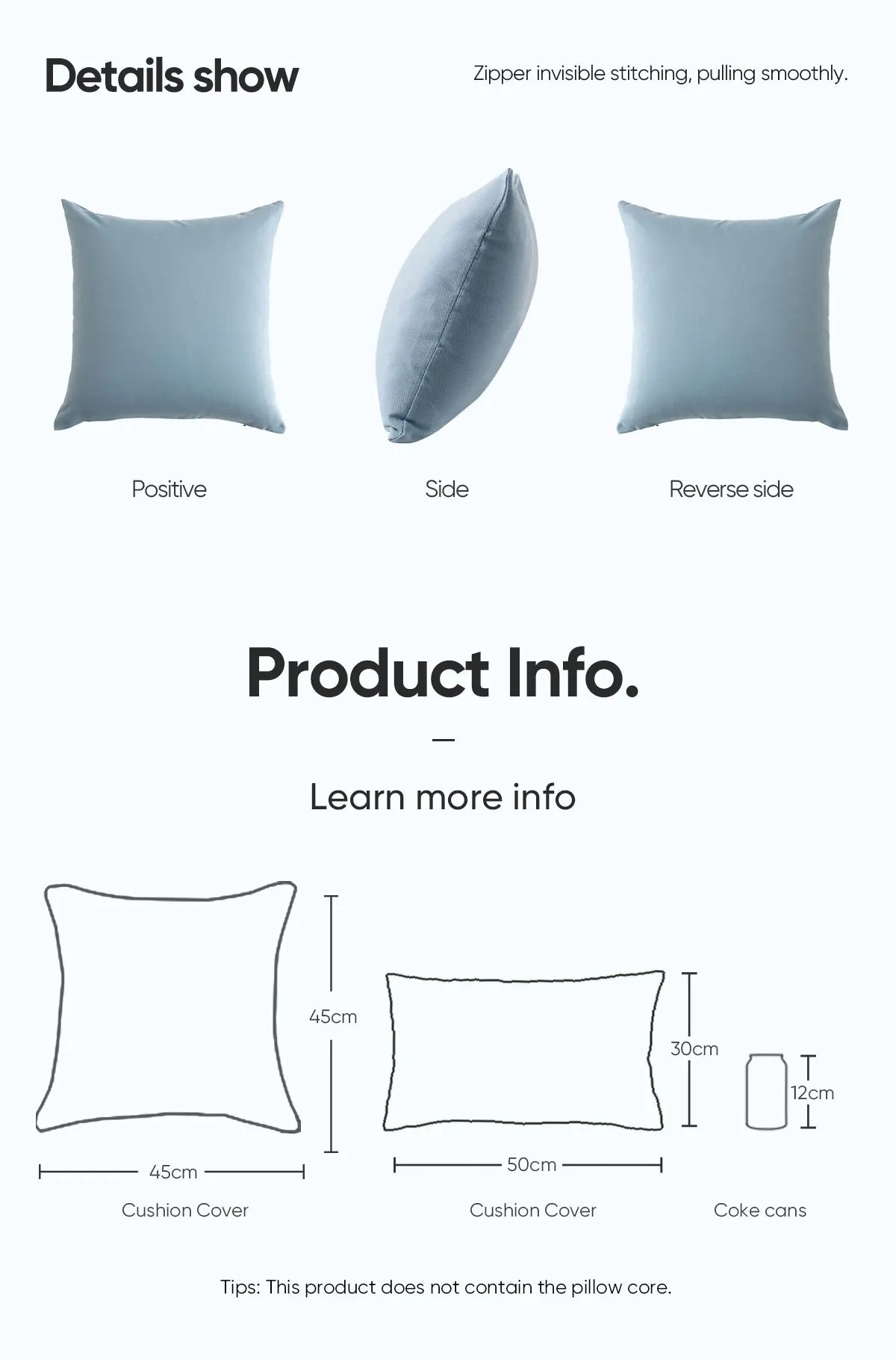 Taie d'oreiller LEEJOOM bleu clair pour bébé - Housse décorative 30x50 cm