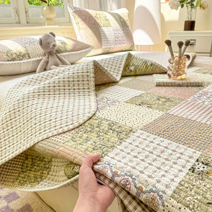 Couvre-lit patchwork en coton 3 pièces, style campagne floral