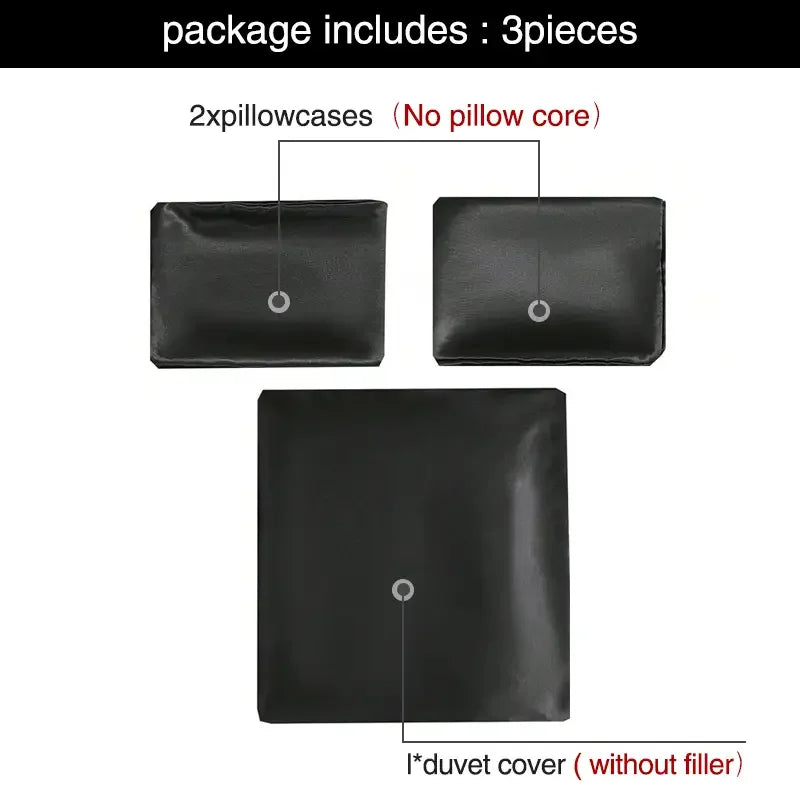 Housse de Couette Satin 3 pièces Queen Noir - Luxe & Douceur