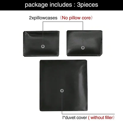 Housse de Couette Satin 3 pièces Queen Noir - Luxe & Douceur