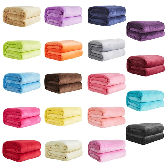 Couverture en flanelle bleu uni, douce et chaude, 230Gsm