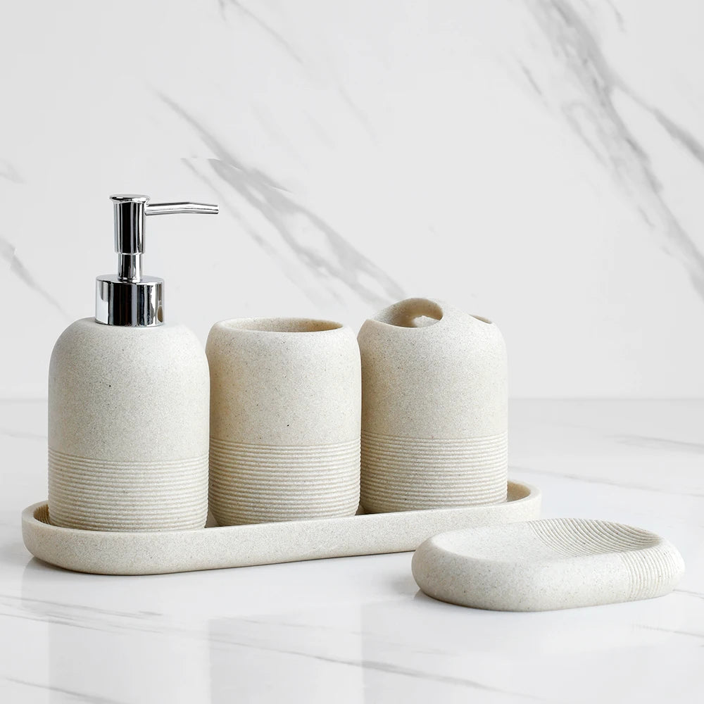 Ensemble d'accessoires de salle de bain 5 pièces - Beige et gris