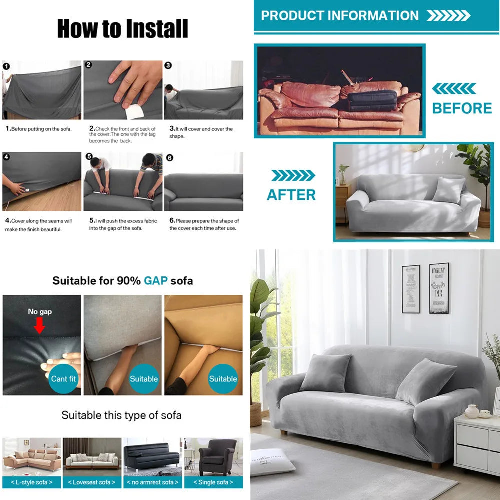 Housse de canapé en velours élastique pour salon - 1 à 4 places