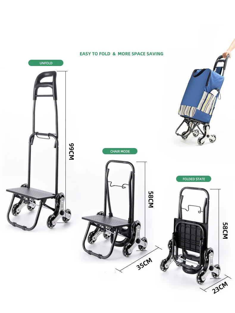 Chariot d'épicerie léger et pliable pour escalier - Idéal voyage