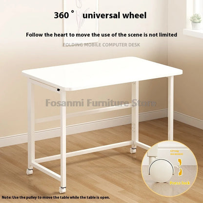 Bureau pliable blanc compact avec roulettes pour bureau à domicile