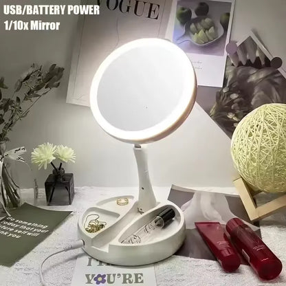 Miroir de vanité LED 1X 10X pliable, idéal pour maquillage