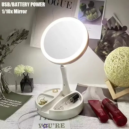 Miroir de vanité LED 1X 10X pliable, idéal pour maquillage