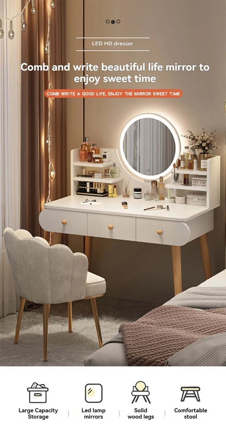 Coiffeuse moderne avec miroir et rangement, petite et élégante