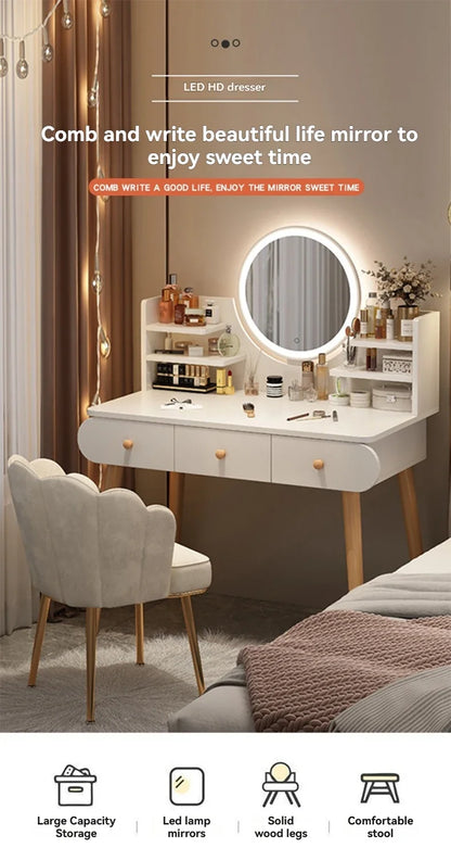 Coiffeuse moderne avec miroir et rangement, petite et élégante