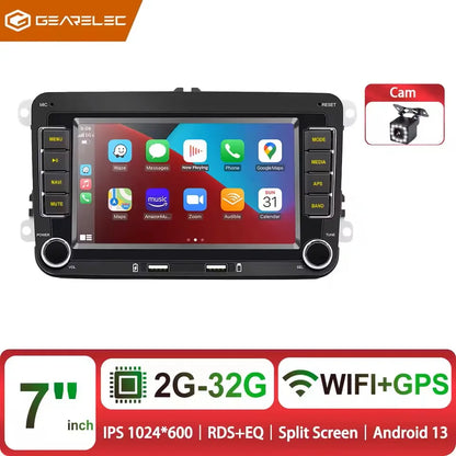 Autoradio Android 7" GPS Carplay pour VW, Seat, Audi - 2Din