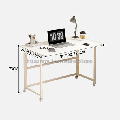 Bureau pliable blanc compact avec roulettes pour bureau à domicile