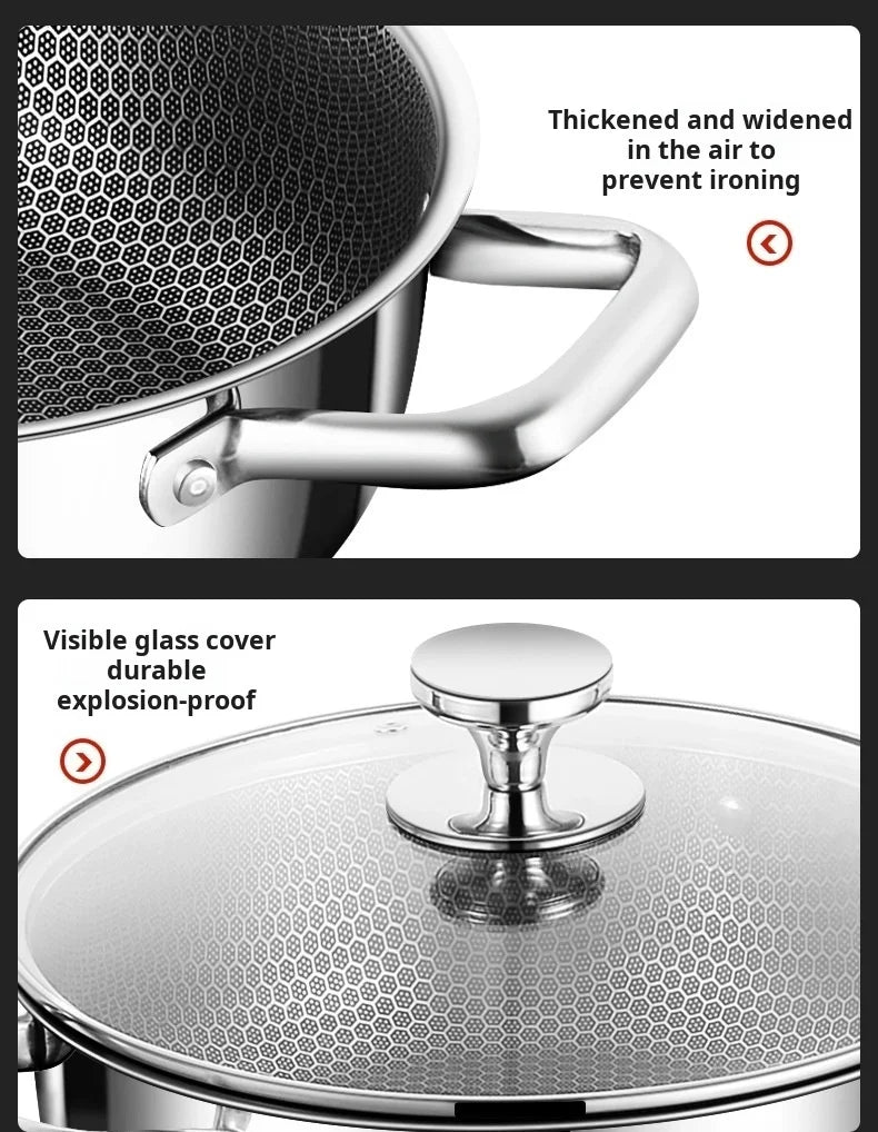 Marmite à Soupe en Acier Inoxydable 410 - Wok Antiadhésif avec Couvercle