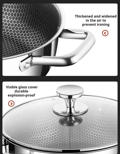 Marmite à Soupe en Acier Inoxydable 410 - Wok Antiadhésif avec Couvercle