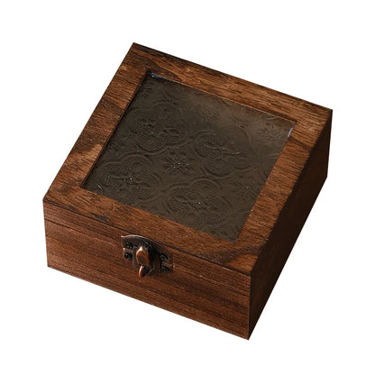 Boîte de rangement en bois rétro avec verre - Bégonia décoratif