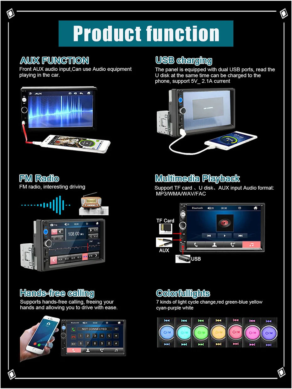 Autoradio 7 pouces 1 Din Carplay & Android Auto - Écran Tactile HD