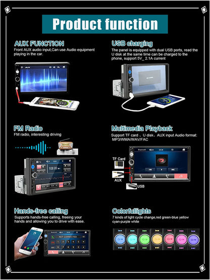 Autoradio 7 pouces 1 Din Carplay & Android Auto - Écran Tactile HD