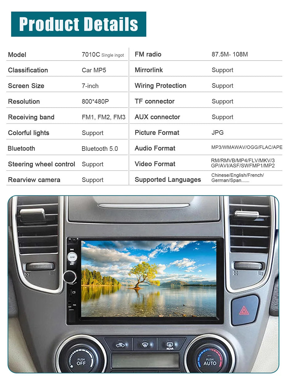 Autoradio 7 pouces 1 Din Carplay & Android Auto - Écran Tactile HD