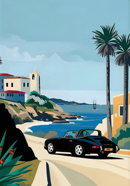 Affiche rétro Porsche 911 - Art mural voyage alpin sur toile