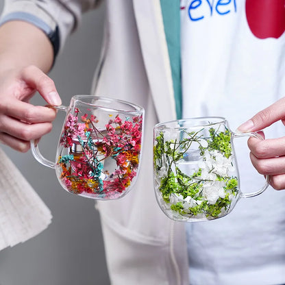 Tasse Anti-brûlure Double Couche Fleur Séchée Créative pour Bureau