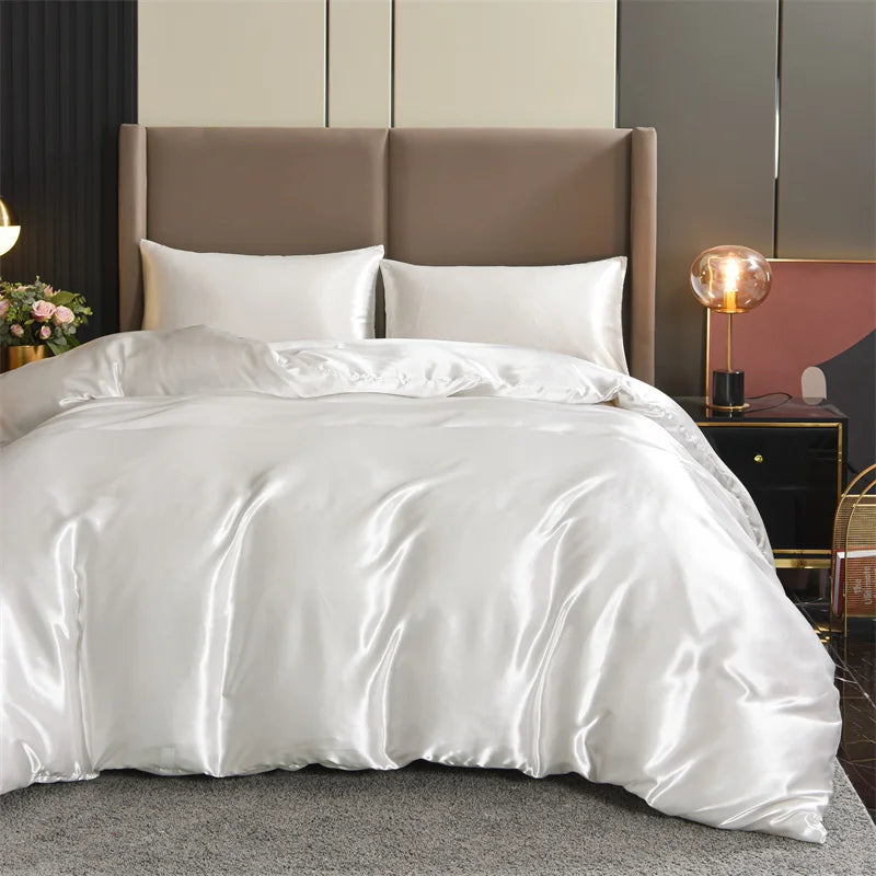 Housse de Couette Satin 3 pièces Queen Noir - Luxe & Douceur