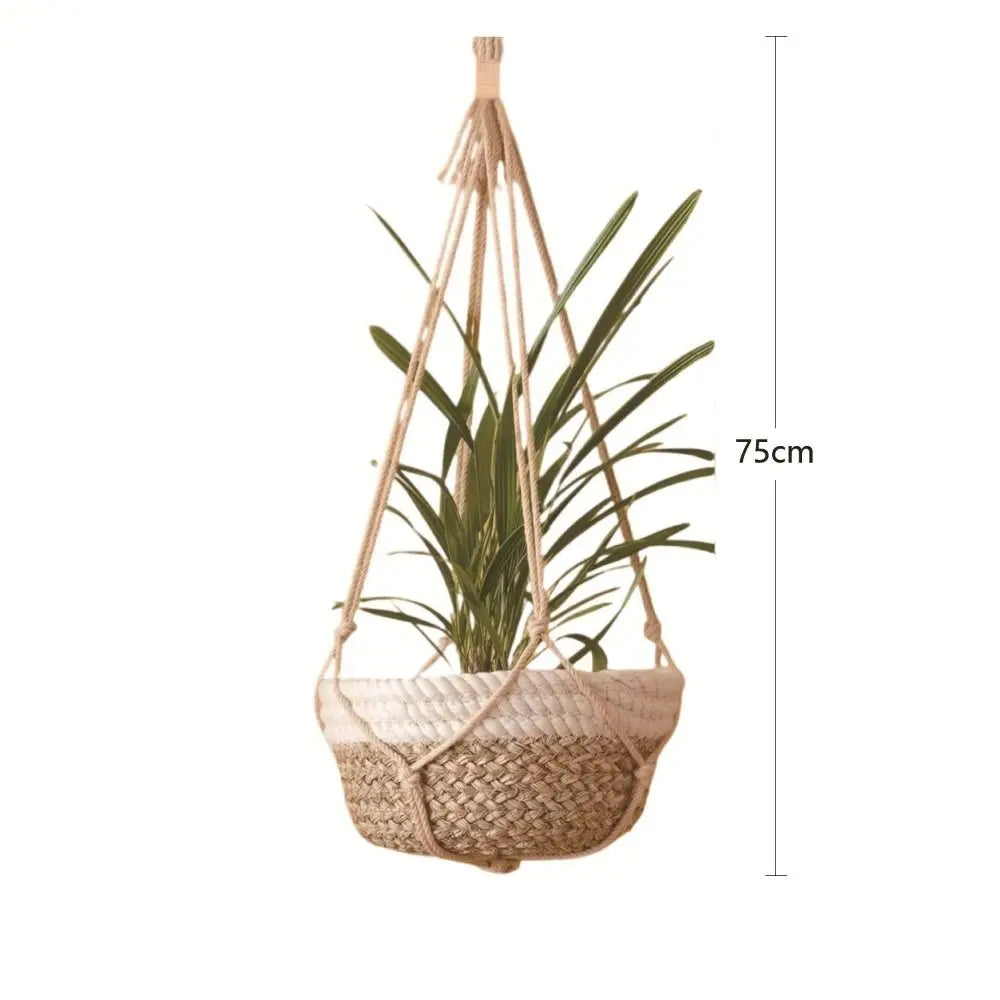 Porte-plante en macramé beige fait main pour intérieur et balcon