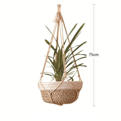 Porte-plante en macramé beige fait main pour intérieur et balcon