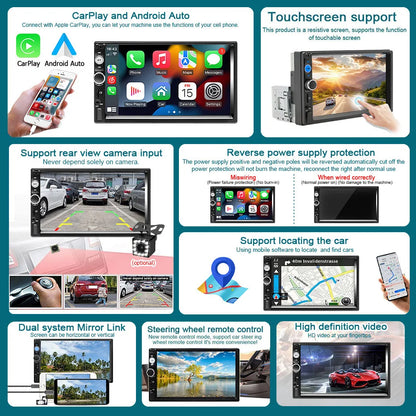 Autoradio 7 pouces 1 Din Carplay & Android Auto - Écran Tactile HD