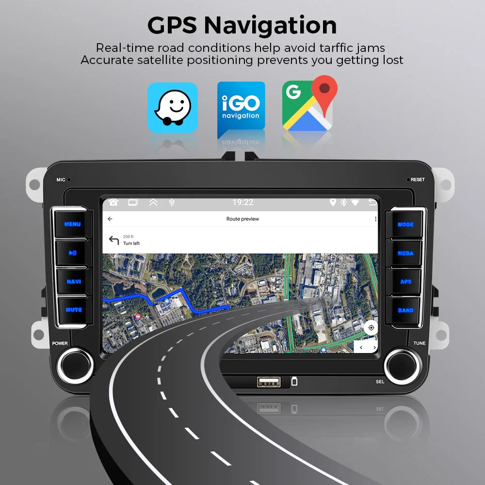 Autoradio Android 7" GPS Carplay pour VW, Seat, Audi - 2Din