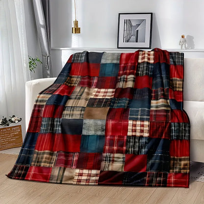 Couverture en flanelle patchwork colorée - Idéale pour canapé et voyage