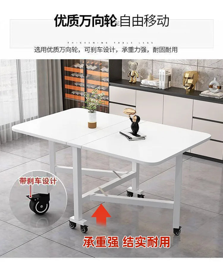 Table à manger pliante en roche, mobile et multifonctionnelle