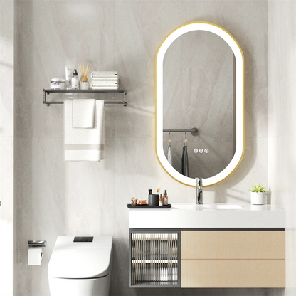 Miroir de Salle de Bain Ovale Luxe LED - Cadre Aluminium Doré