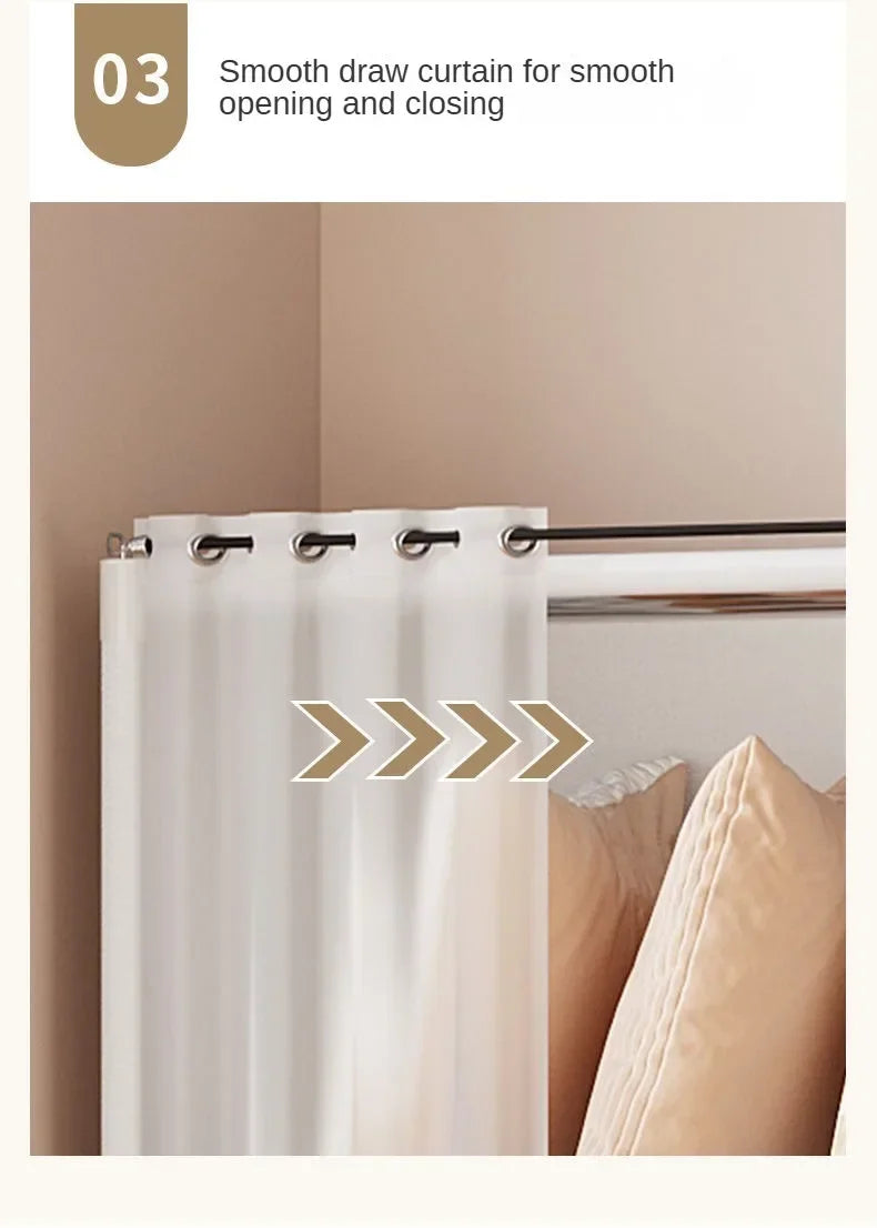 Armoire polyvalente anti-poussière avec rideaux et étagères