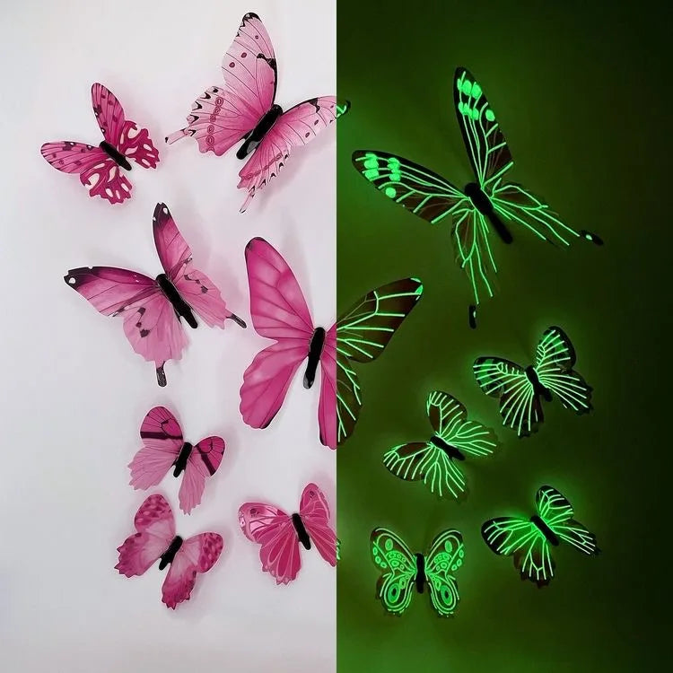 Autocollants muraux papillons 3D lumineux - 12 pièces DIY tendance