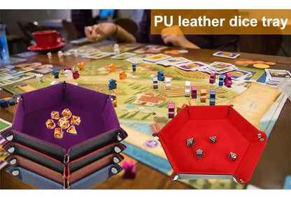 Plateau à dés hexagonal en cuir avec boîte de rangement pratique