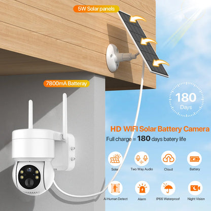 Caméra IP Solaire PTZ 4MP WiFi - Zoom 6X, Surveillance Extérieure 1080P