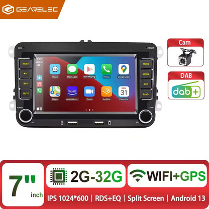 Autoradio Android 7" GPS Carplay pour VW, Seat, Audi - 2Din