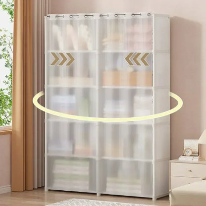 Armoire polyvalente anti-poussière avec rideaux et étagères