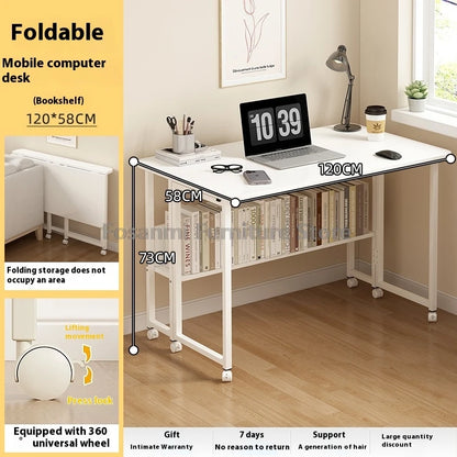 Bureau pliable blanc compact avec roulettes pour bureau à domicile